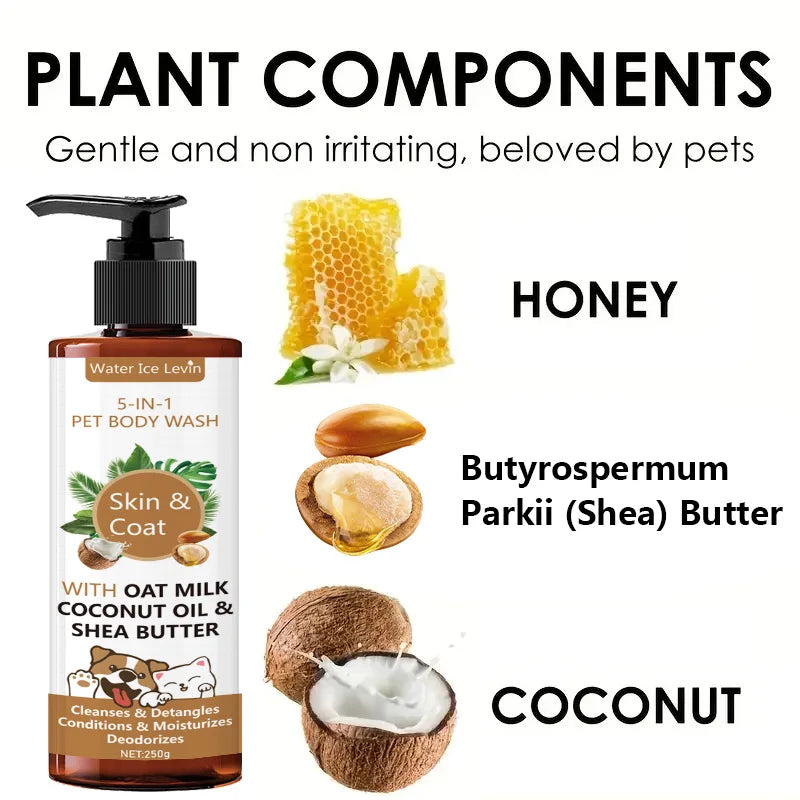 5-in-1 Coconut Pet Shampoo – Refreshing, Softening & Detangling Bath Wash (250g)