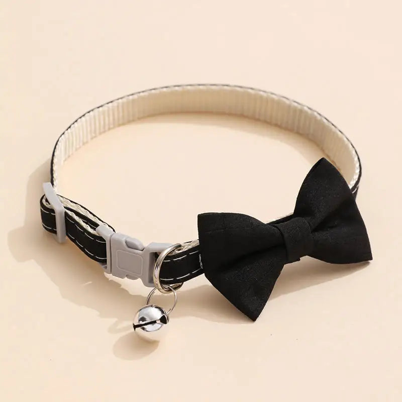 Adjustable Bow Collar with Bell – Solid Color for Puppies & Cats