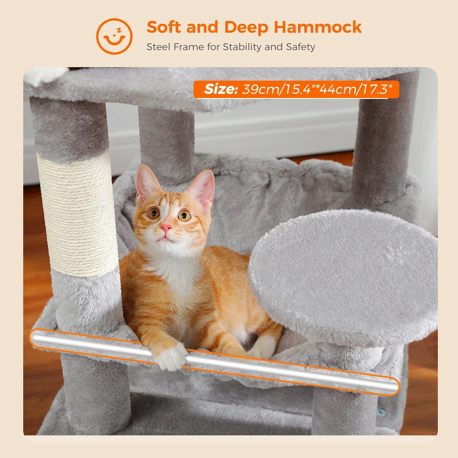 Large Cat Tree Tower for Indoor Cats – Multi-Level Cat Condo with Sisal Scratching Posts, Hammock, Padded Perches & Toys
