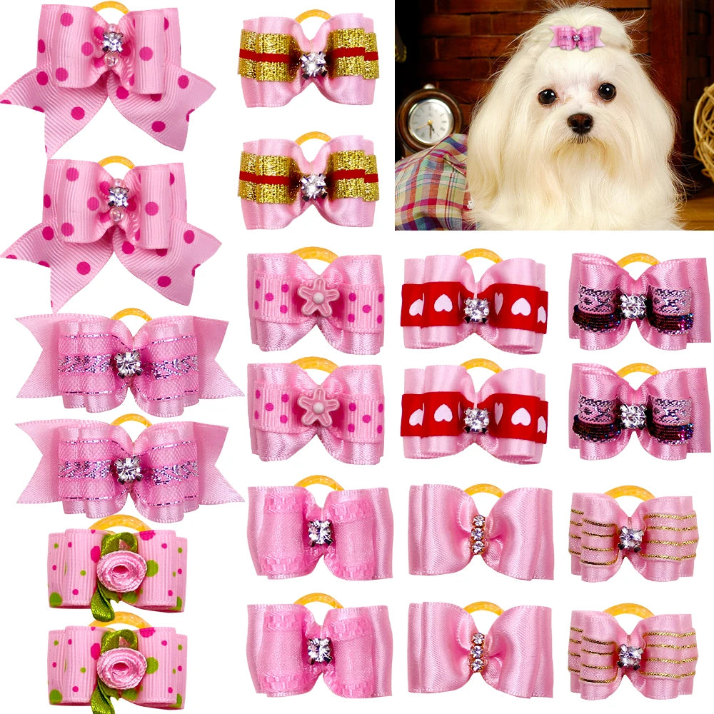 10-Pack Handmade Valentine’s Day Pet Hair Bows – Small Dog & Cat Grooming Accessories