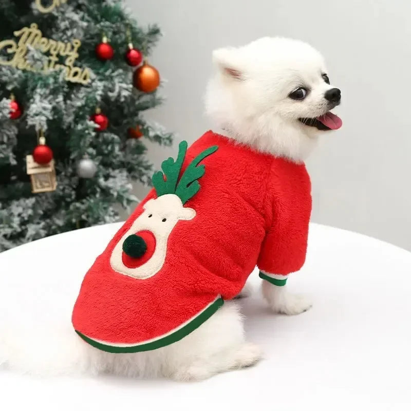 Christmas Dog Hoodie – Warm Elk & Santa Coat for Small & Medium Pets