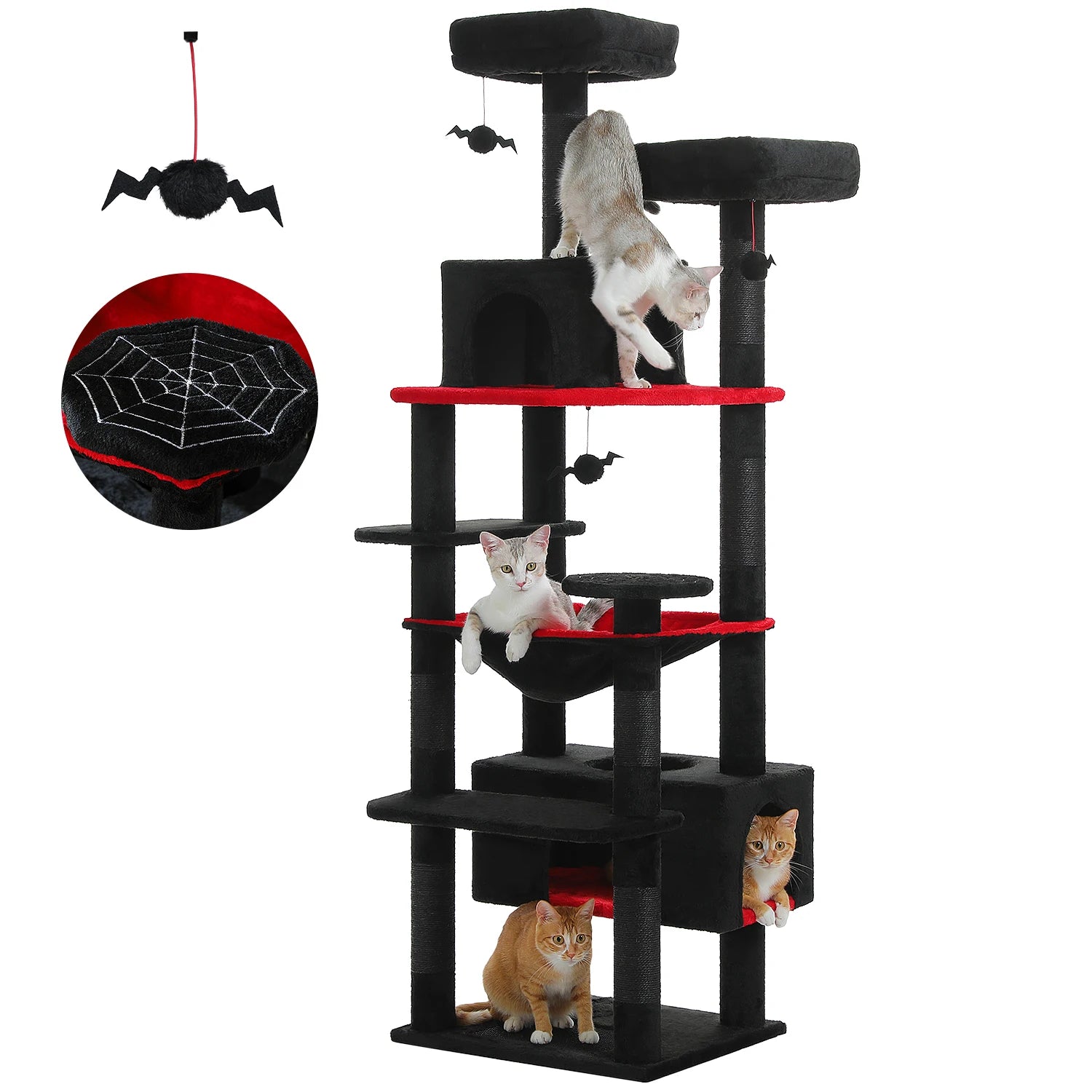 Large Cat Tree Tower for Indoor Cats – Multi-Level Cat Condo with Sisal Scratching Posts, Hammock, Padded Perches & Toys