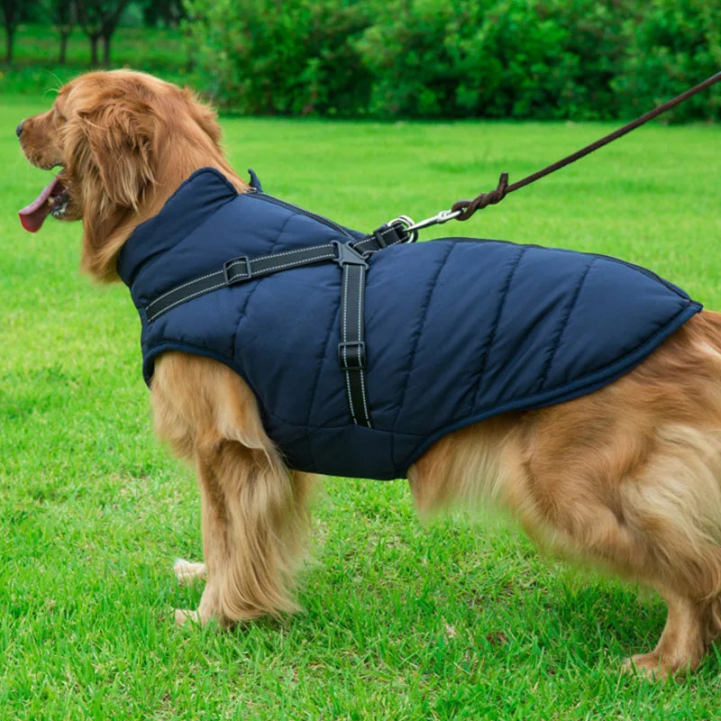 Winter Warm Dog Jacket – Waterproof Pet Coat with Harness, Fleece Vest for Small & Large Dogs
