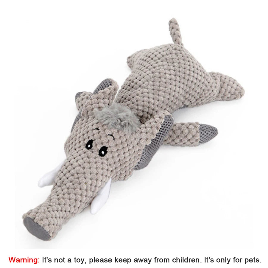 Bite-Resistant Squeaky Plush Dog Toy – Lion, Wolf & Elephant