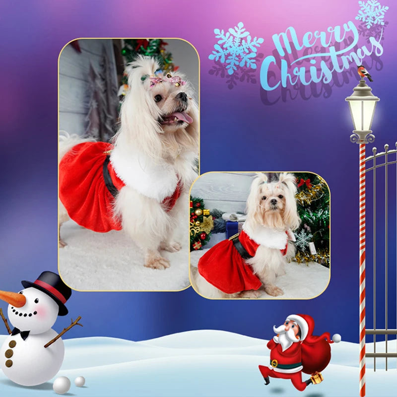 Christmas Pet Princess Dress – Red Holiday Skirt for Small Dogs & Cats