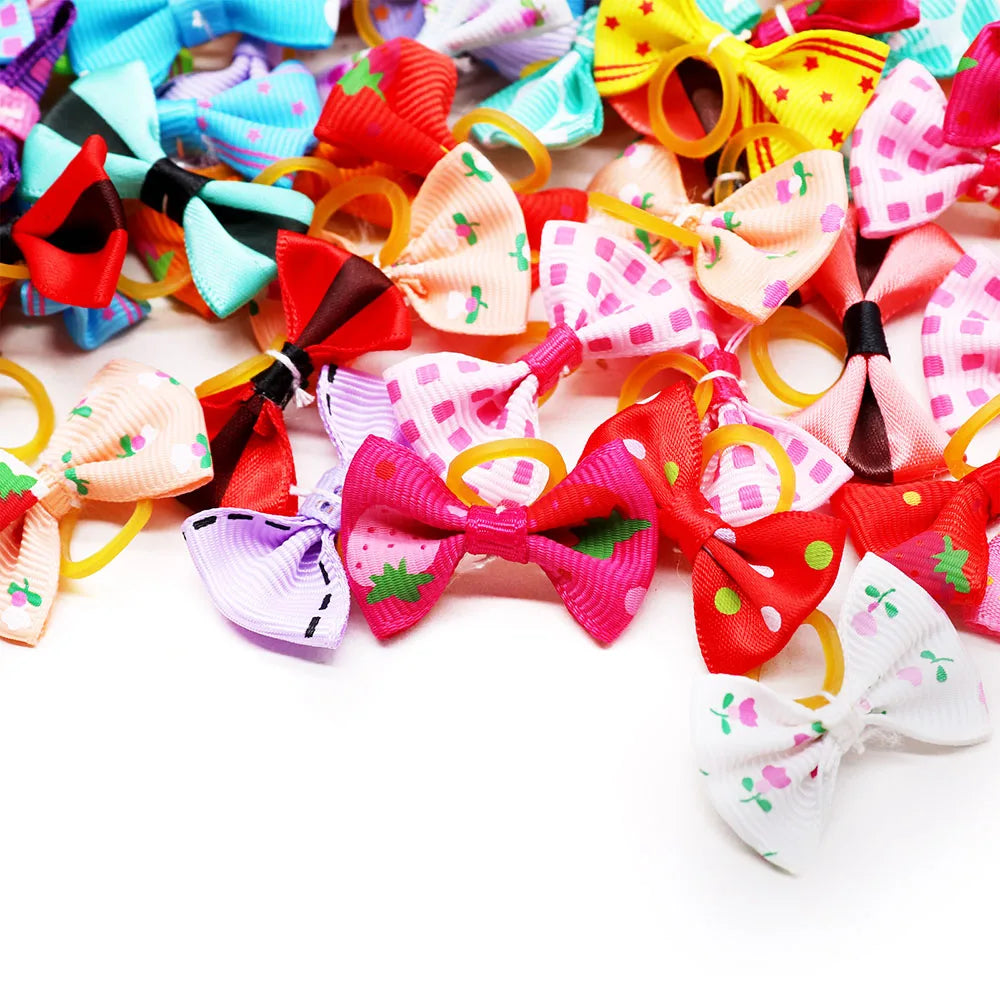 100PCS Dog Hair Bows – Mixed Colors Puppy Bows with Rubber Bands, Handmade Pet Grooming Accessories