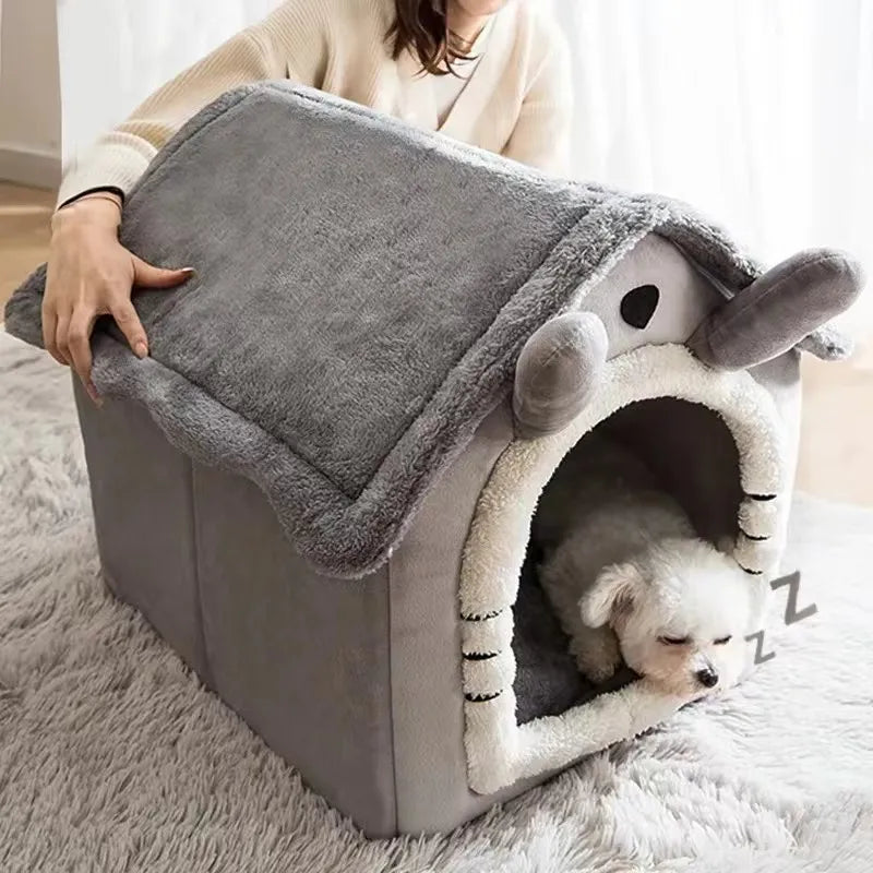 Foldable Cat & Dog House Bed with Removable Washable Cushion
