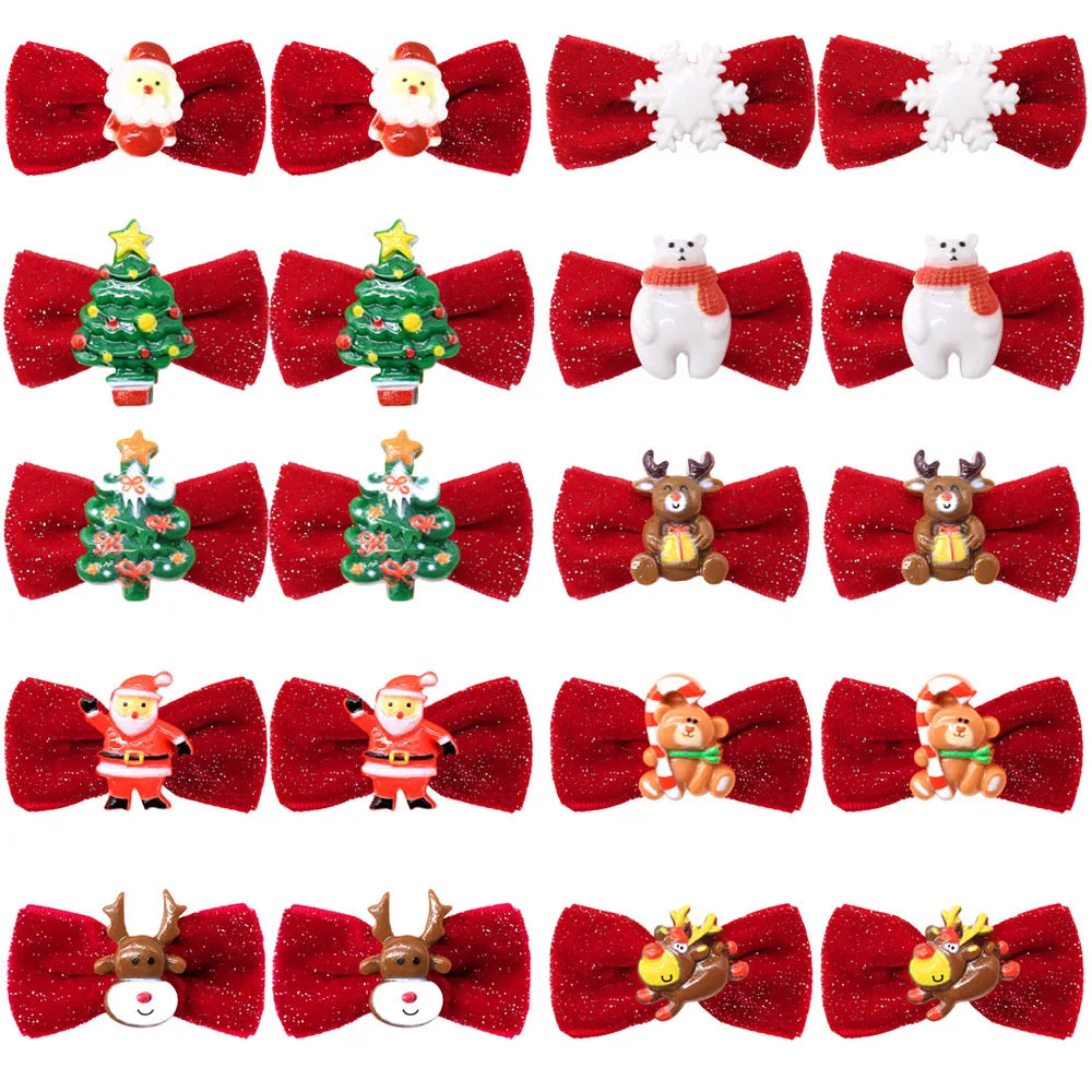 10/20-Pack Handmade Christmas Dog Bows – Metal Clip Hairpins for Dogs & Puppies