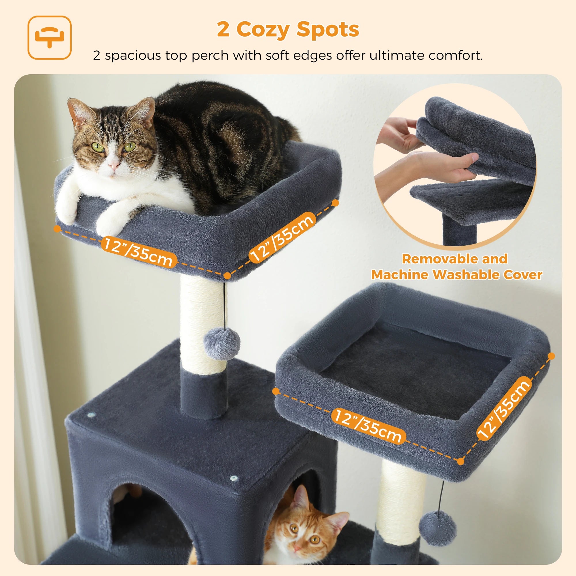 Large Cat Tree Tower for Indoor Cats – Multi-Level Cat Condo with Sisal Scratching Posts, Hammock, Padded Perches & Toys