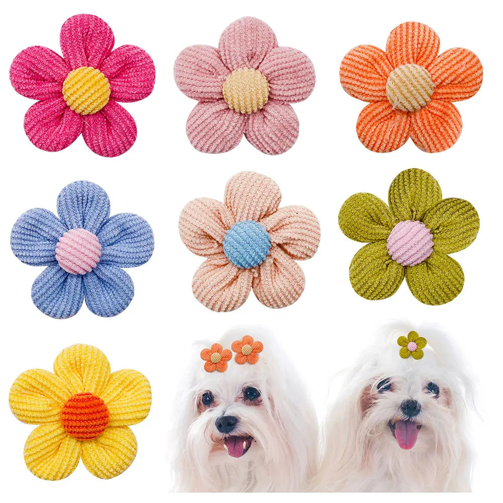 20PCS Flower Pet Hair Bows – Handmade Dog Bows with Rubber Bands for Small Dogs & Grooming Accessories