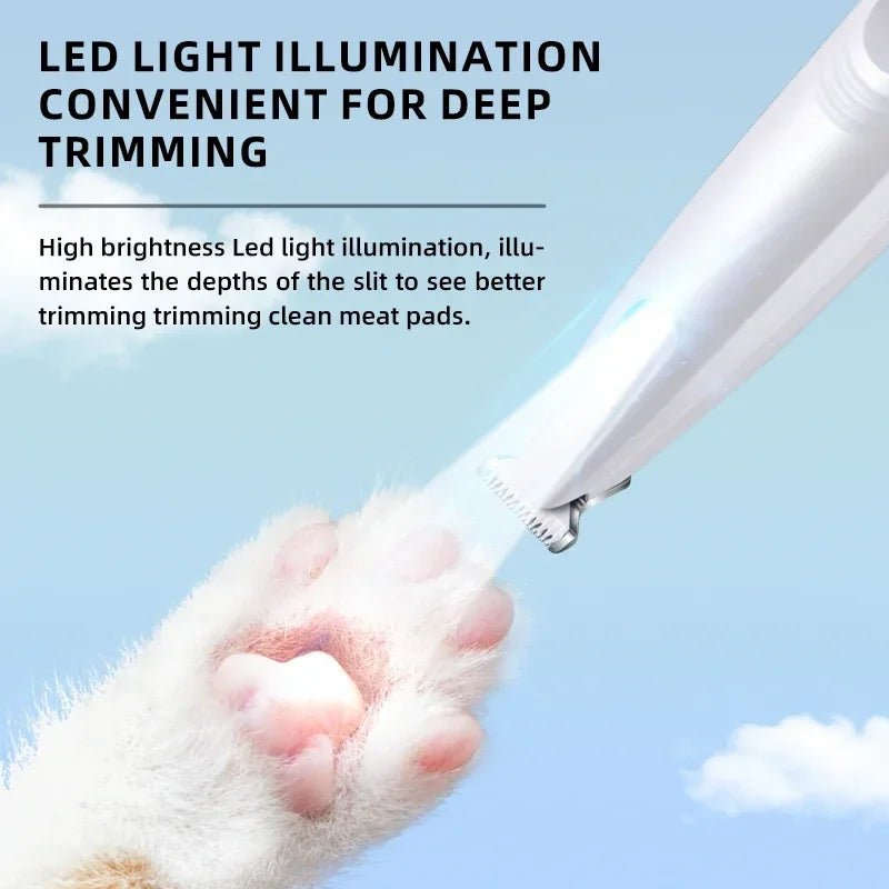 Type-C Dog Paw Trimmer with LED Light – Waterproof Pet Hair Clippers