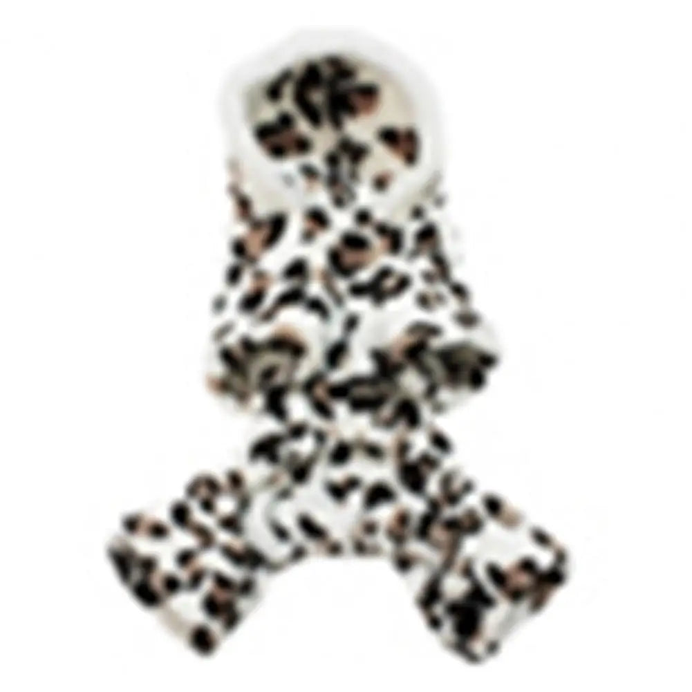 Dog Hoodie – Warm Flannel Leopard Print Jumpsuit Pajamas for Small Pets