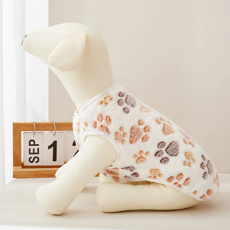 Flannel Paw Print Dog Vest – Soft Cozy Coat for Small & Medium Pets