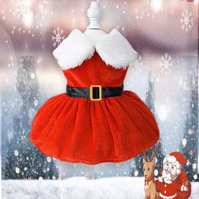 Christmas Pet Princess Dress – Red Holiday Skirt for Small Dogs & Cats