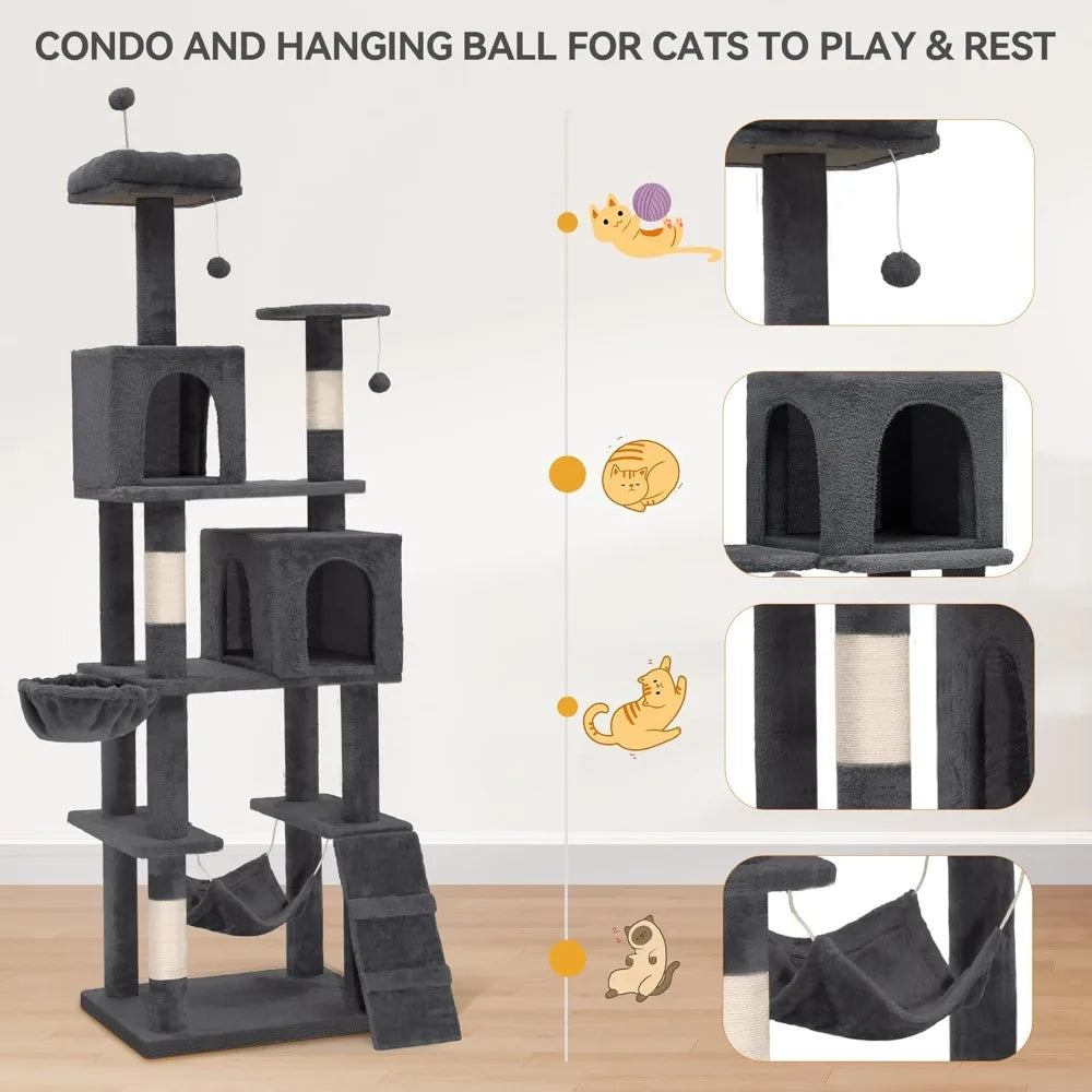 YITAHOME 75" Cat Tree Tower, Multi-Level Cat Furniture with Scratching Posts, Hammock & Perches