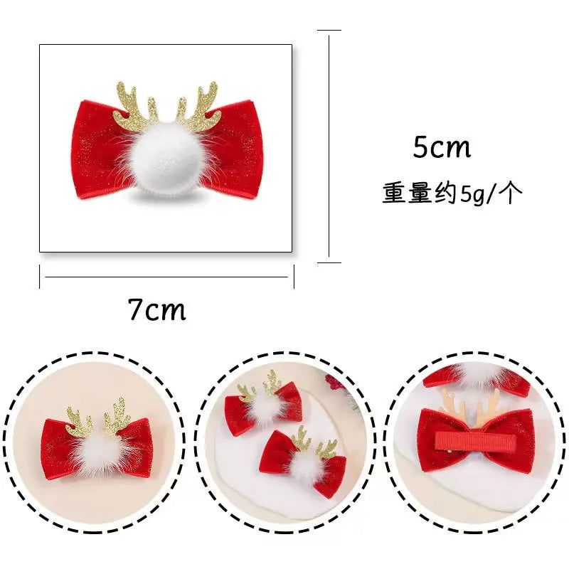 2-Pack Winter Dog & Cat Bows – Red Velvet Antler Hairpins with Metal Clips