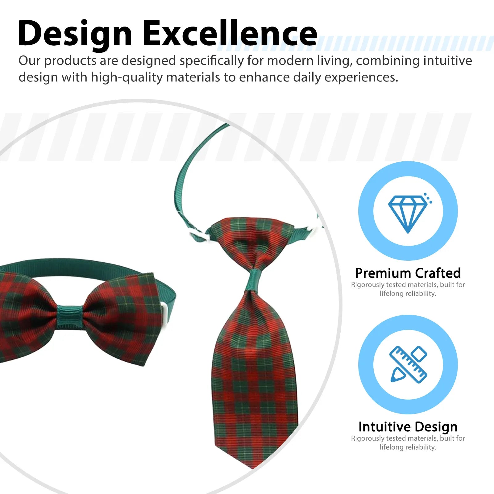 Plaid Bowknot Dog & Cat Collar Set – Elegant Xmas Pet Costume
