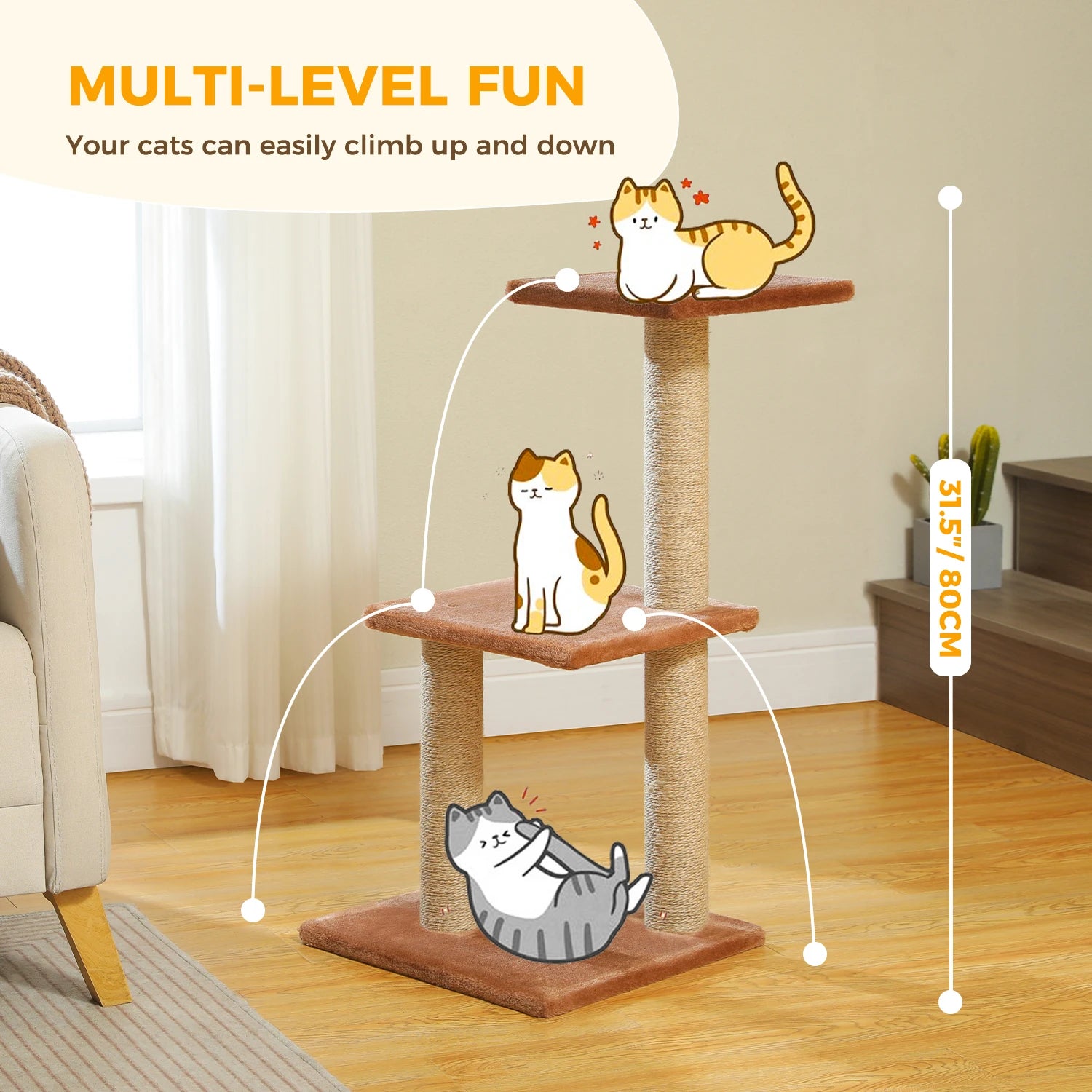 Cat Tree Tower for Indoor Cats – 2-Style Cat Activity Center with Scratching Posts, Large Hammock & Removable Top Perch, Grey