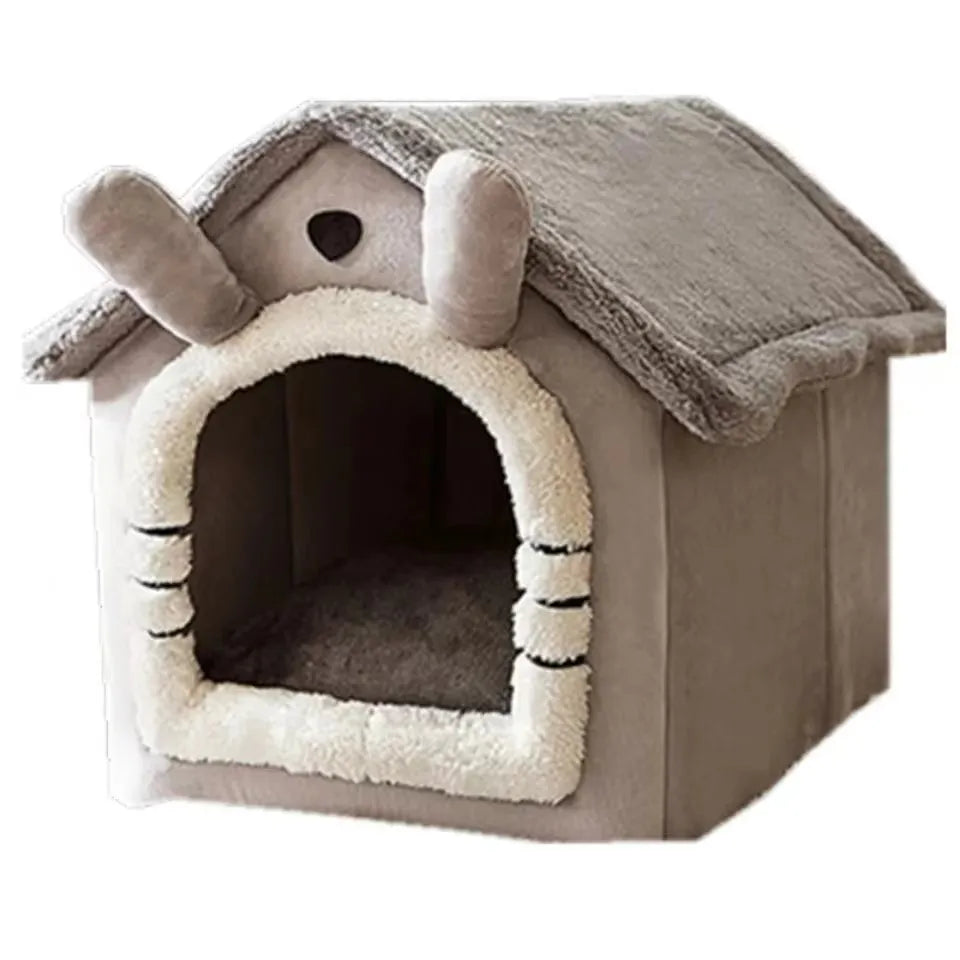 Foldable Cat & Dog House Bed with Removable Washable Cushion