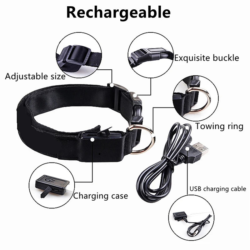 Keep Your Pet Safe at Night – 3-Mode USB LED Glow Collar for Dogs & Cats