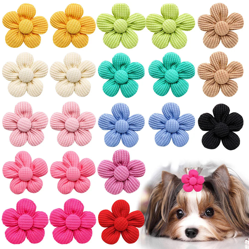 20PCS Flower Pet Hair Bows – Handmade Dog Bows with Rubber Bands for Small Dogs & Grooming Accessories