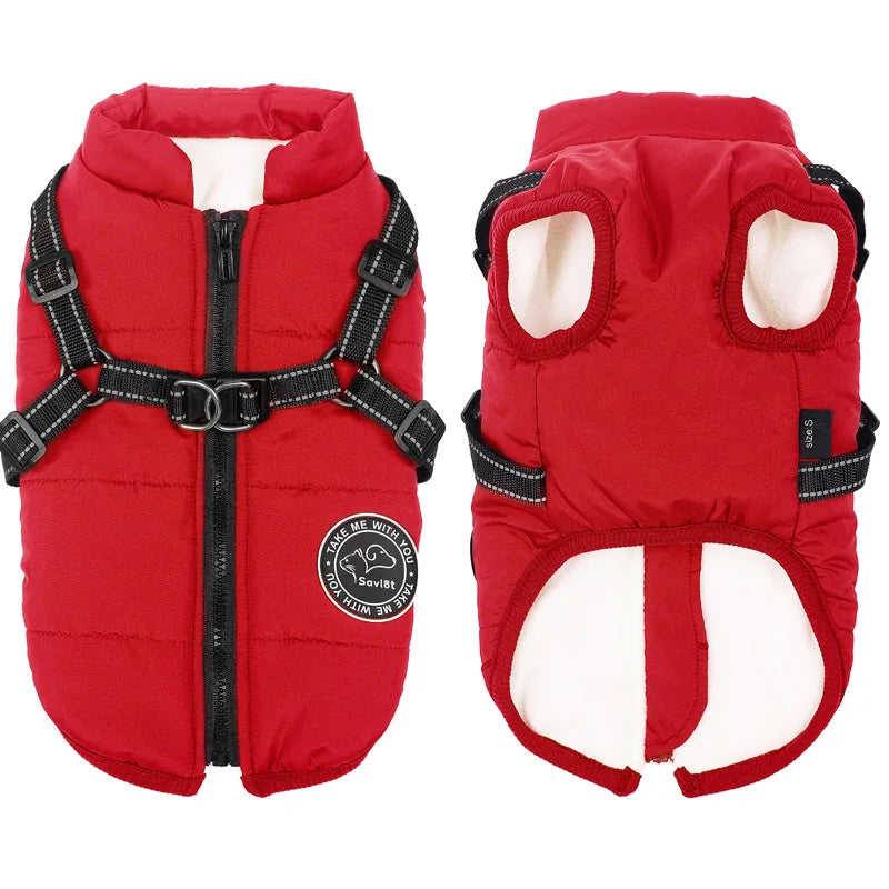 Winter Warm Dog Jacket – Waterproof Pet Coat with Harness, Fleece Vest for Small & Large Dogs