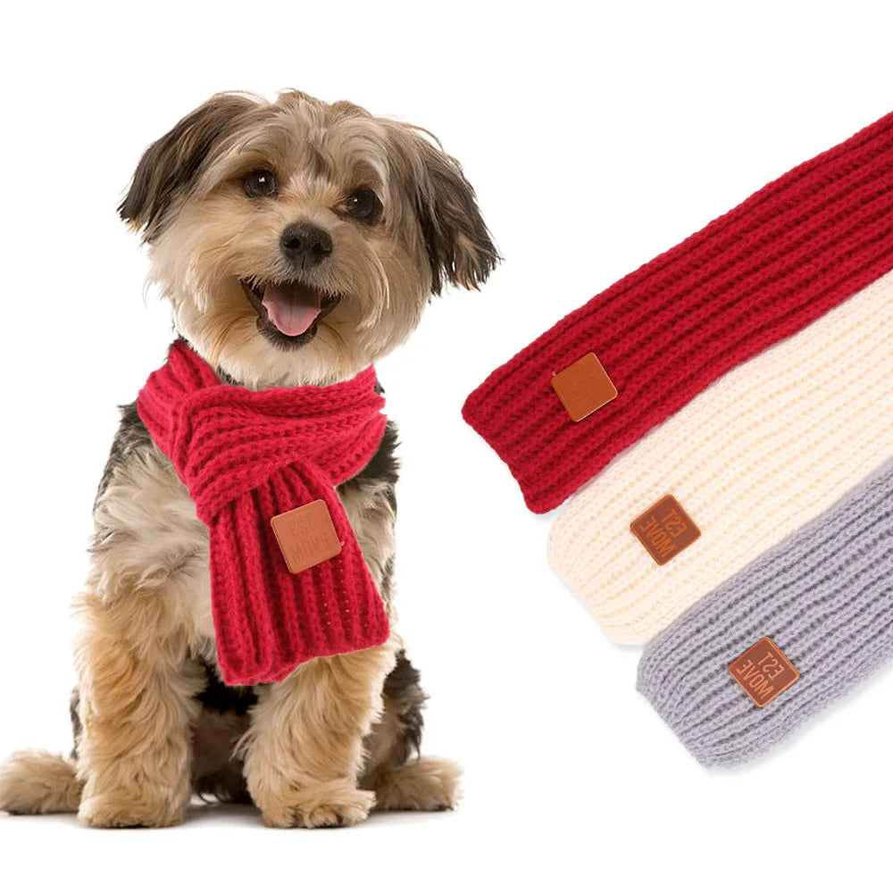 Warm Knitted Dog Scarf – Winter Pet Scarf for Puppies, Small Dogs, and Cats Christmas Accessories