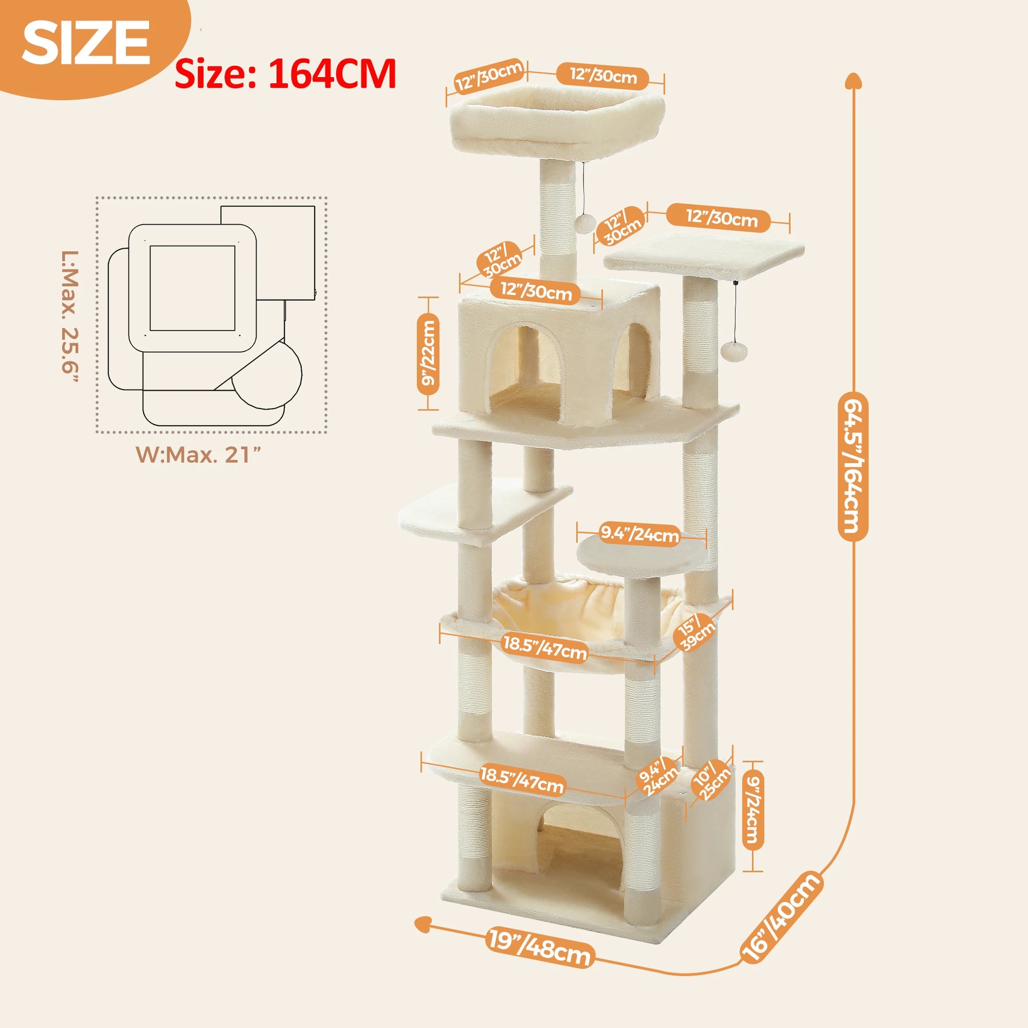 Large Cat Tree Tower for Indoor Cats – Multi-Level Cat Condo with Sisal Scratching Posts, Hammock, Padded Perches & Toys
