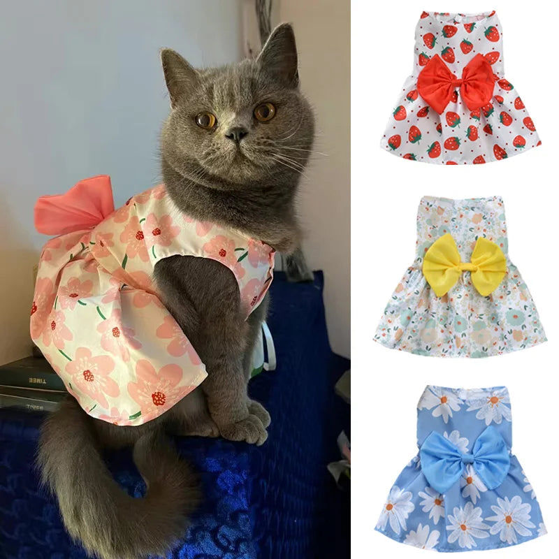 Fashion Cat & Puppy Dress with Bow – Small Dog & Cat Clothing