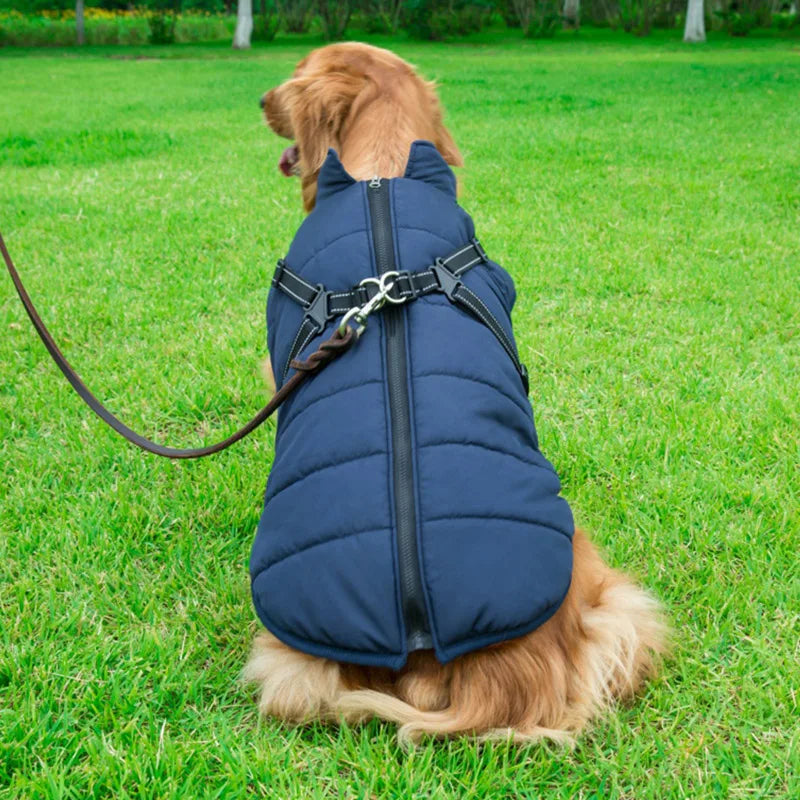 Winter Warm Dog Jacket – Waterproof Pet Coat with Harness, Fleece Vest for Small & Large Dogs