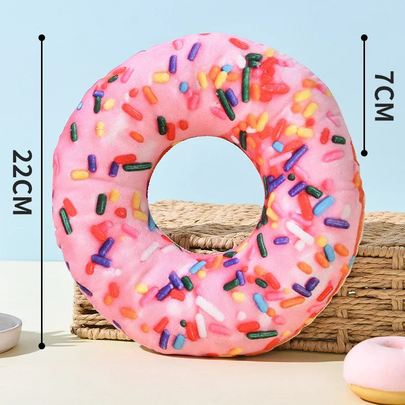 Plush Donut & Pizza Squeaky Dog Toy – Chew & Teeth Cleaning