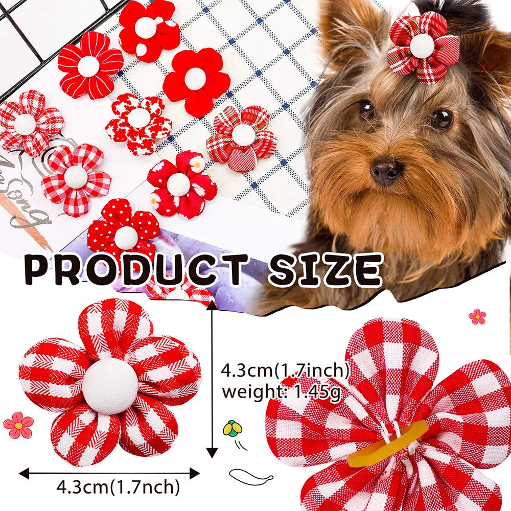 20PCS Flower Pet Hair Bows – Handmade Dog Bows with Rubber Bands for Small Dogs & Grooming Accessories