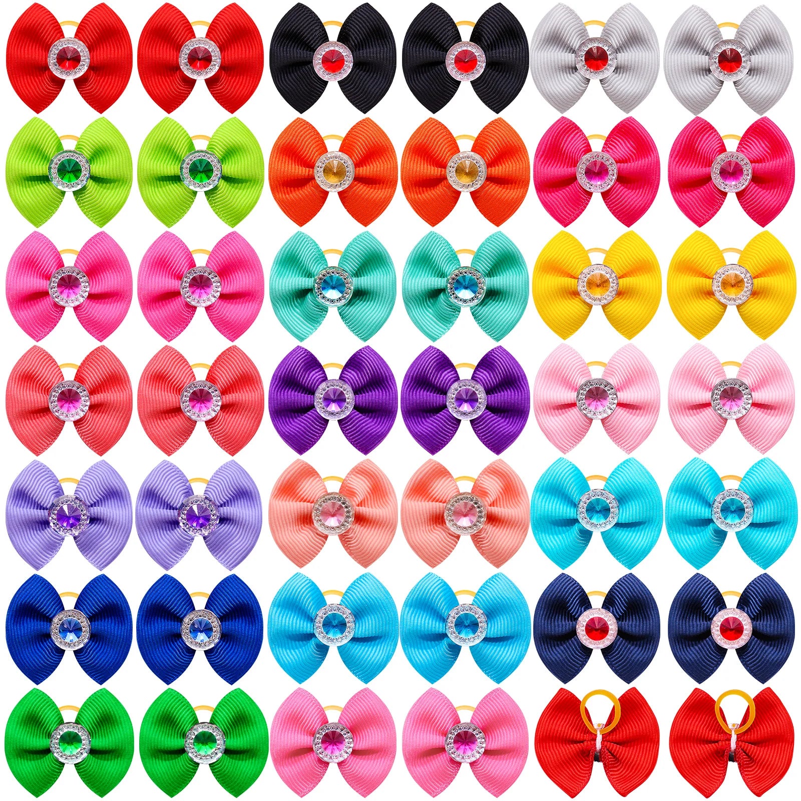 20PCS Dog Hair Bows with Diamond – Colorful Pet Grooming Accessories with Rubber Bands for Small Dogs & Puppies