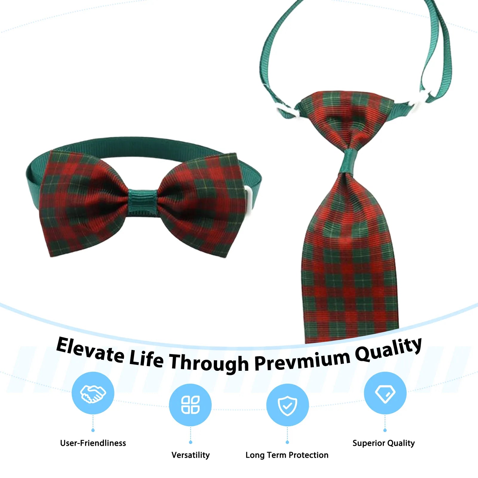 Plaid Bowknot Dog & Cat Collar Set – Elegant Xmas Pet Costume