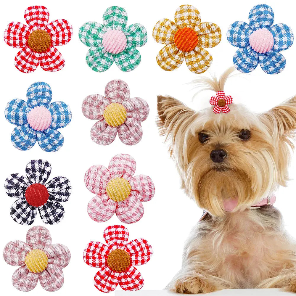 20PCS Flower Pet Hair Bows – Handmade Dog Bows with Rubber Bands for Small Dogs & Grooming Accessories