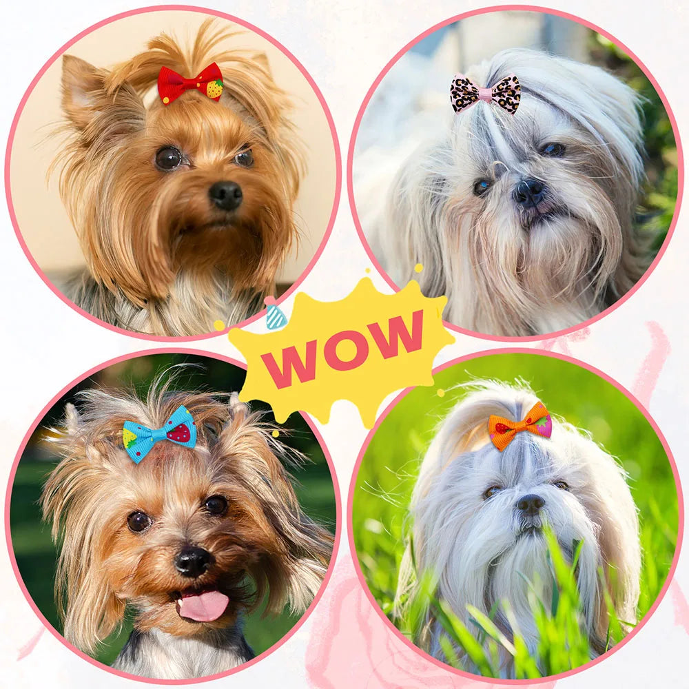 100PCS Dog Hair Bows – Mixed Colors Puppy Bows with Rubber Bands, Handmade Pet Grooming Accessories