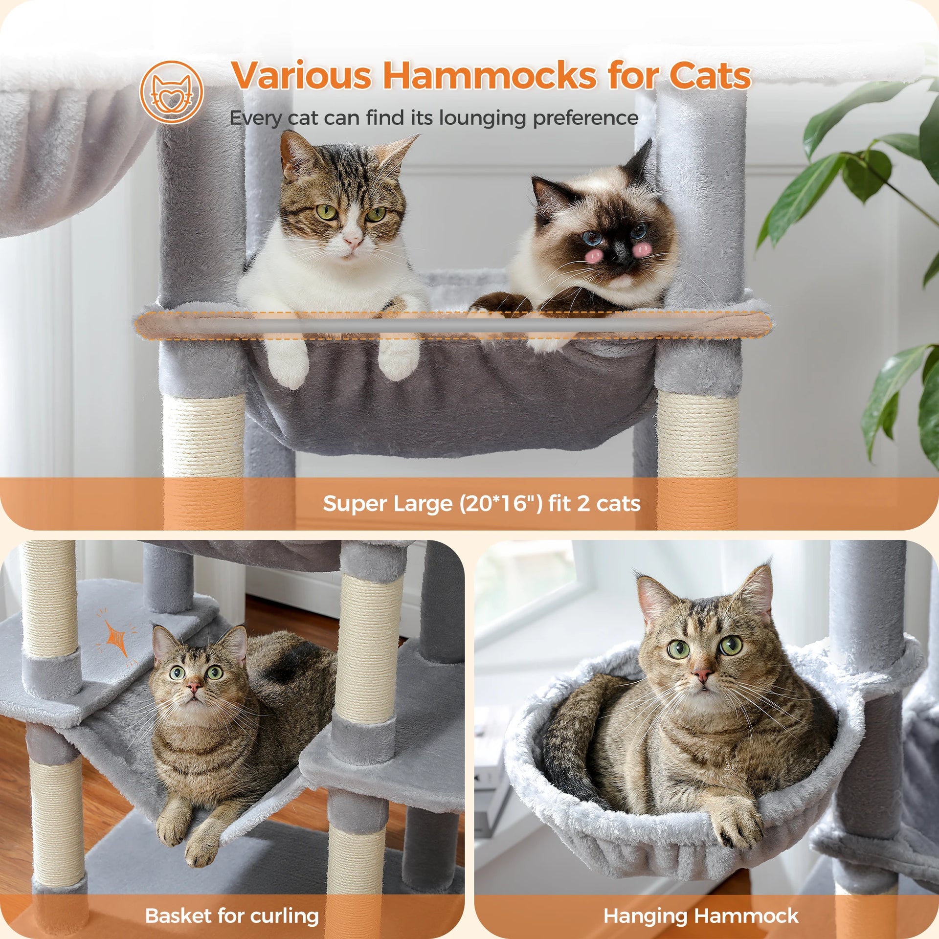 Multi-Level Cat Tree Tower for Indoor Cats – Modern Cat Furniture with Scratching Posts, Condo & Large Hammock