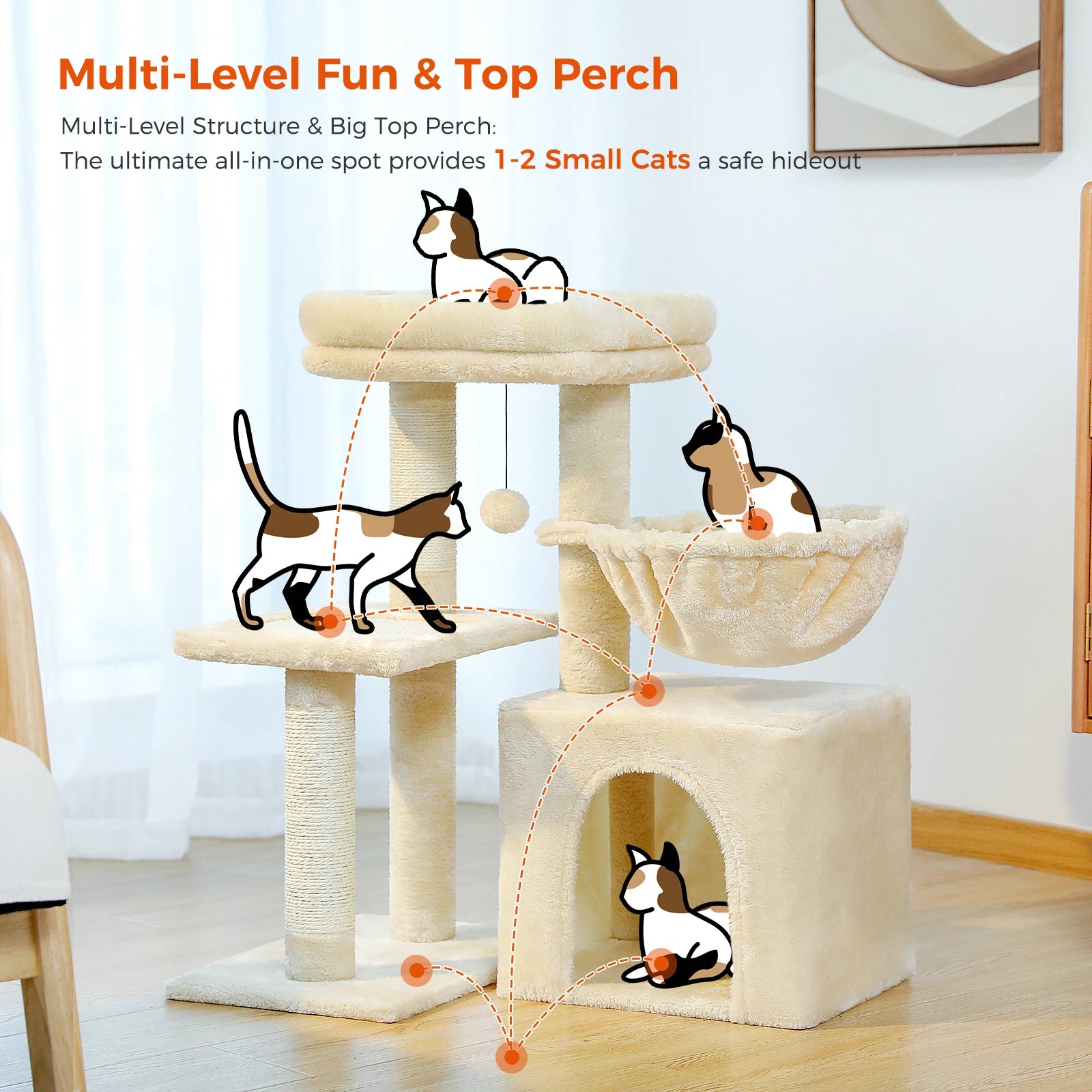 Cat Tree Tower for Indoor Cats – 2-Style Cat Activity Center with Scratching Posts, Large Hammock & Removable Top Perch, Grey