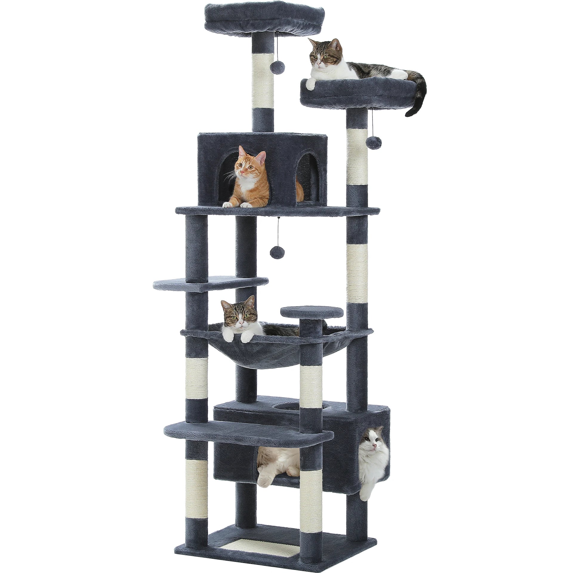 Large Cat Tree Tower for Indoor Cats – Multi-Level Cat Condo with Sisal Scratching Posts, Hammock, Padded Perches & Toys