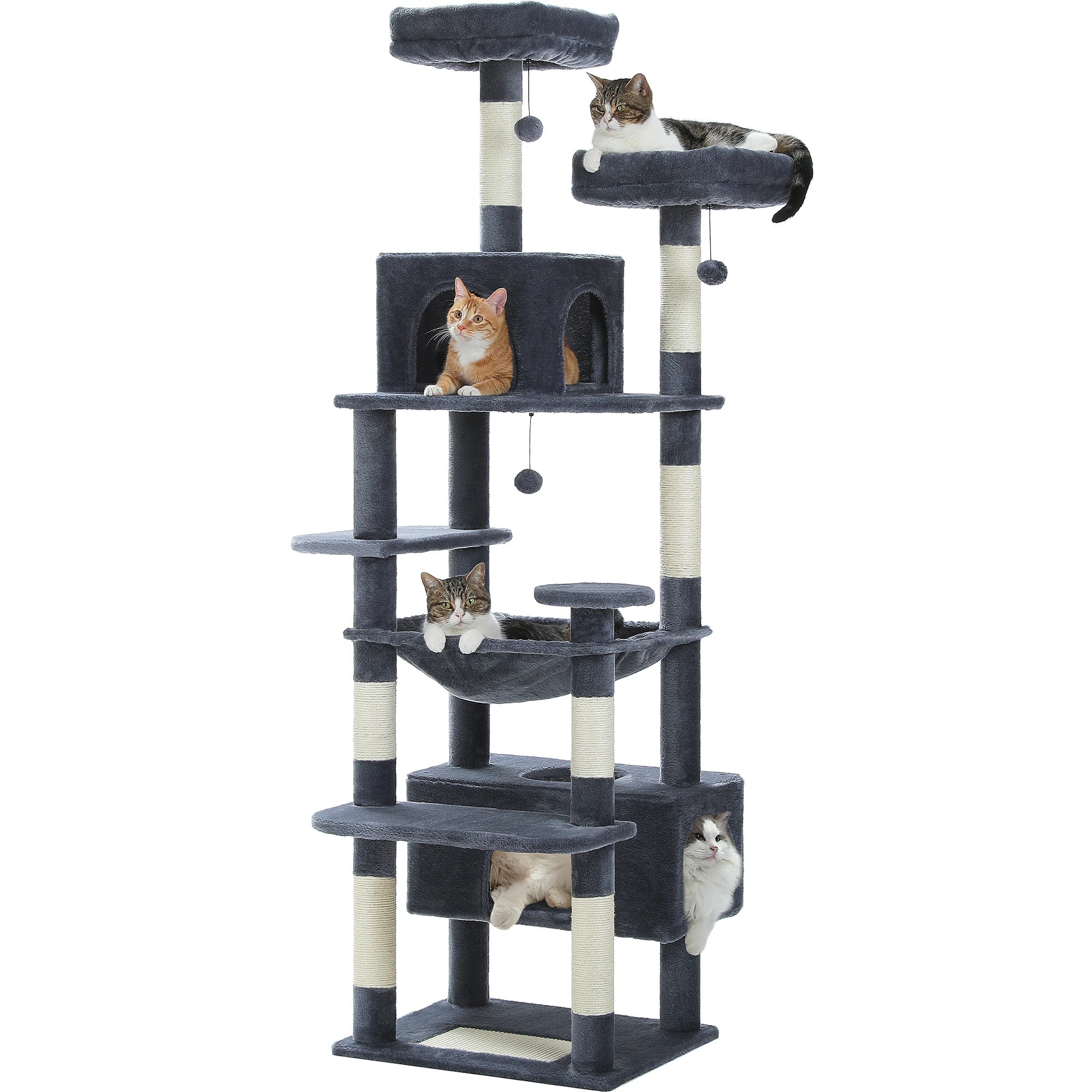 Large Cat Tree Tower for Indoor Cats – Multi-Level Cat Condo with Sisal Scratching Posts, Hammock, Padded Perches & Toys