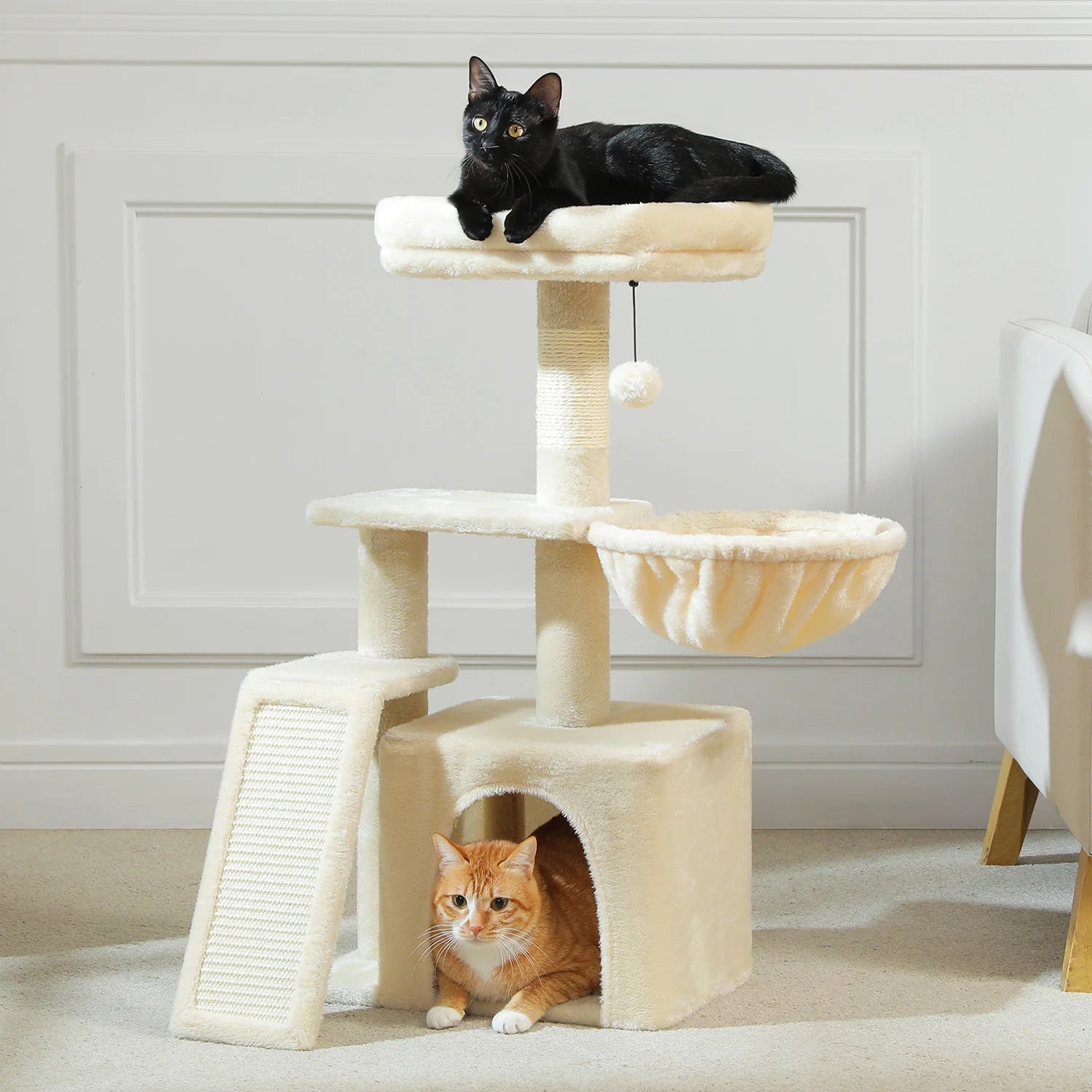 Cat Tree Tower for Indoor Cats – 2-Style Cat Activity Center with Scratching Posts, Large Hammock & Removable Top Perch, Grey