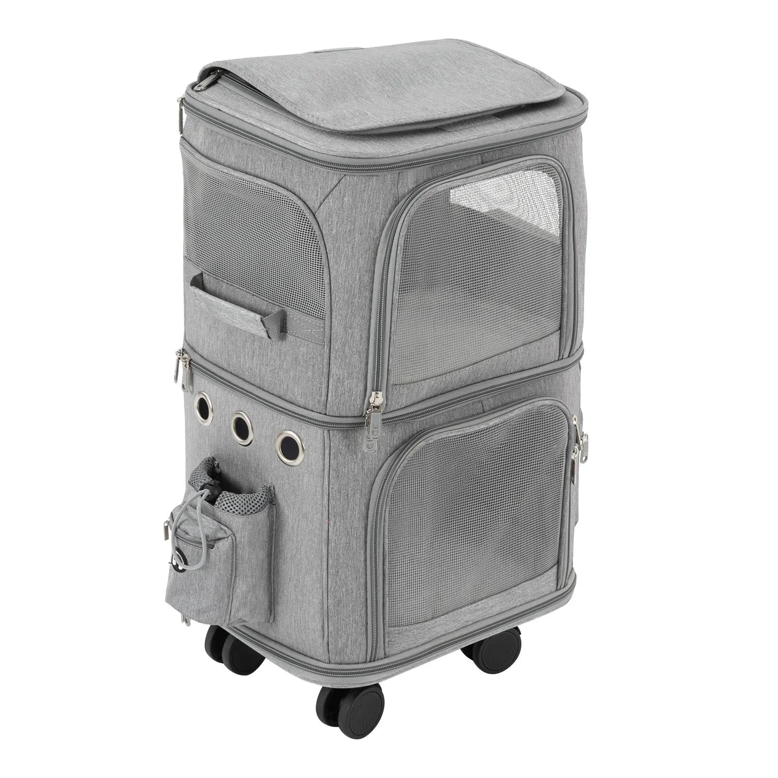 Double-Compartment Cat & Pet Rolling Carrier – Ventilated Travel Bag