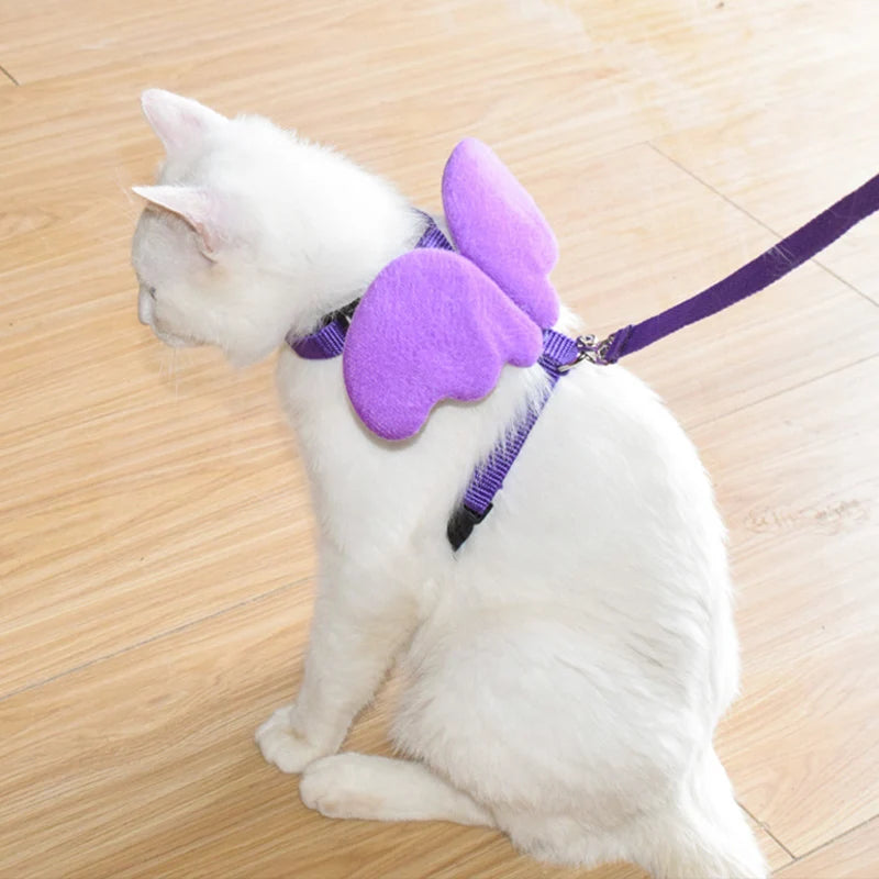 Adorable Angel Wings Harness Set – Stylish Leash and Vest for Cats, Rabbits, and Small Dogs