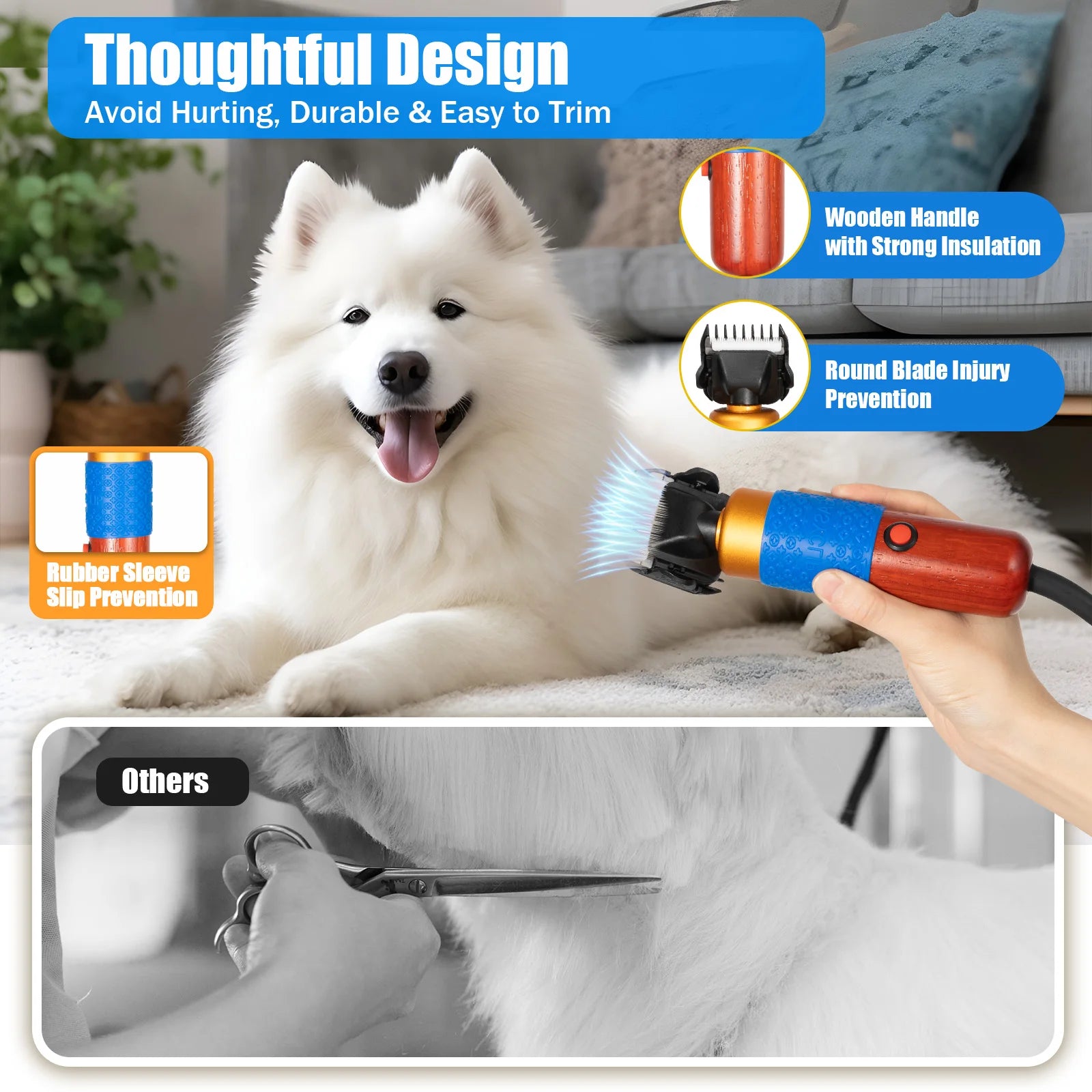 Home Pet Hair Clipper Set – 200W Low Noise Electric Pet Grooming Scissors with Guide Combs