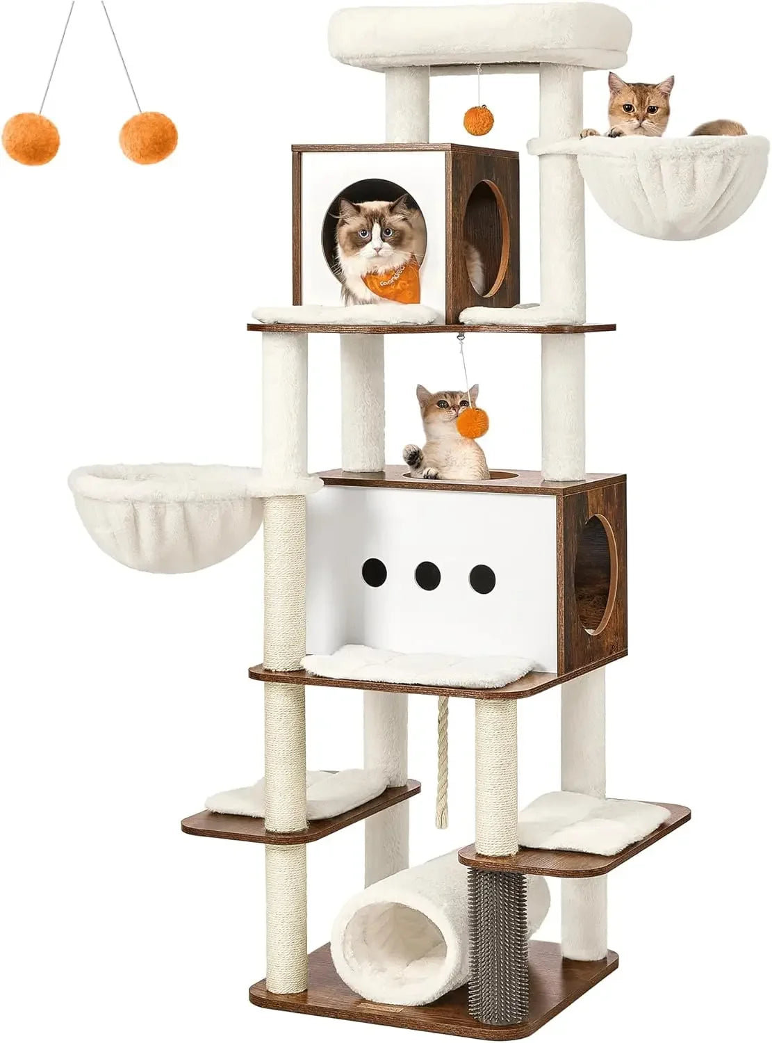 Tall Modern Cat Tree Tower for Large Indoor Cats – Multi-Level Cat Condo with 2 Caves, 2 Hammocks & 4 Sisal Scratching Posts