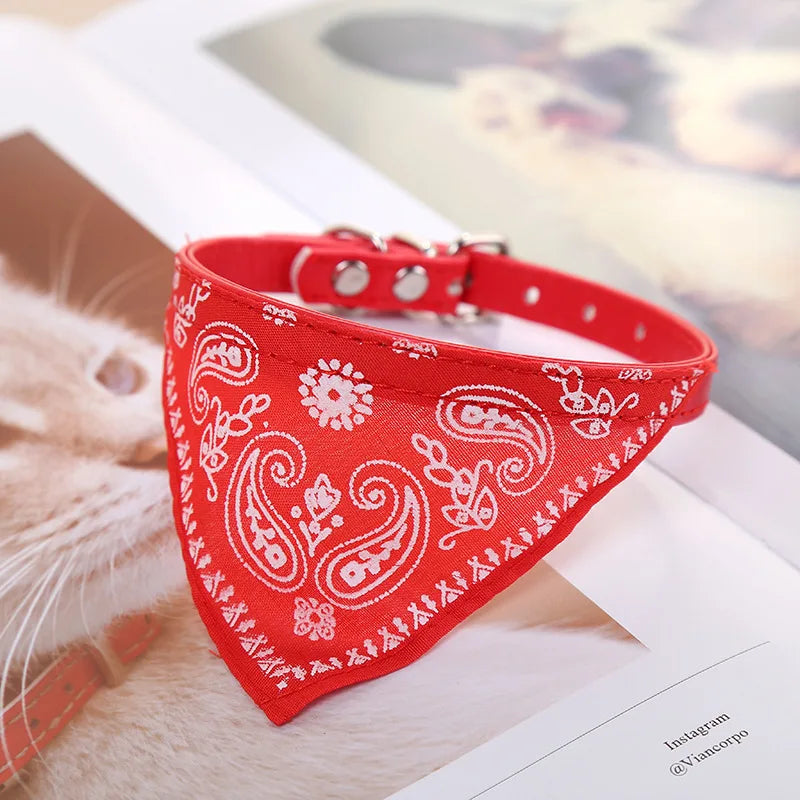PU Pet Collar with Scarf – Adjustable for Small & Medium Dogs