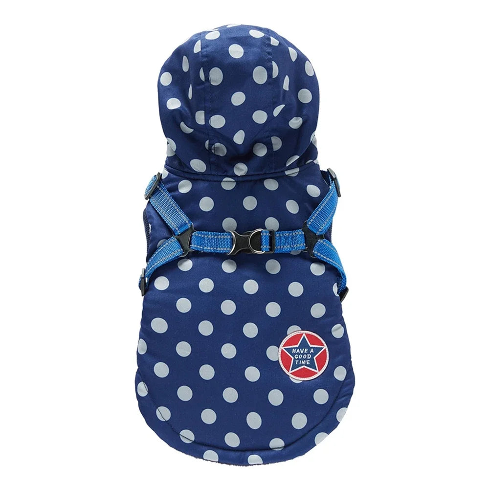Winter Pet Dog Waterproof Coat with Harness – Warm Cotton Hooded Jacket for Small Dogs & Cats
