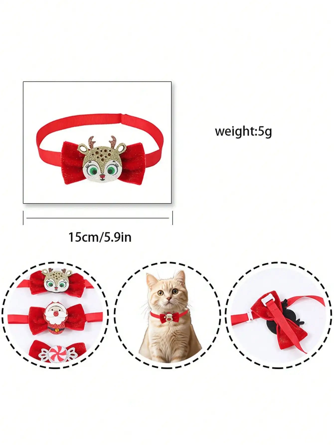 Christmas Pet Bow Tie – Red Mini Tie with Festive Elements for Dogs & Cats