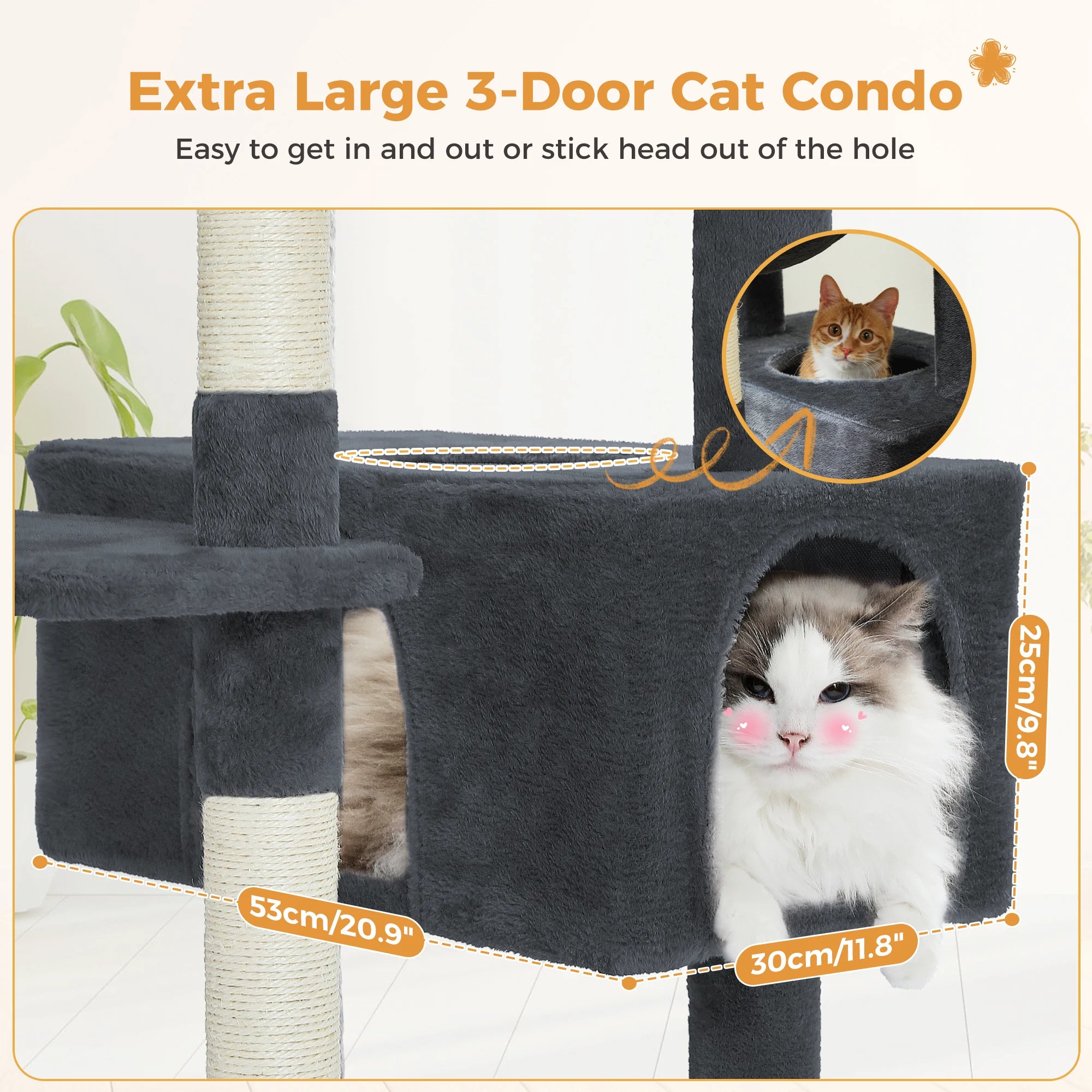 Large Cat Tree Tower for Indoor Cats – Multi-Level Cat Condo with Sisal Scratching Posts, Hammock, Padded Perches & Toys