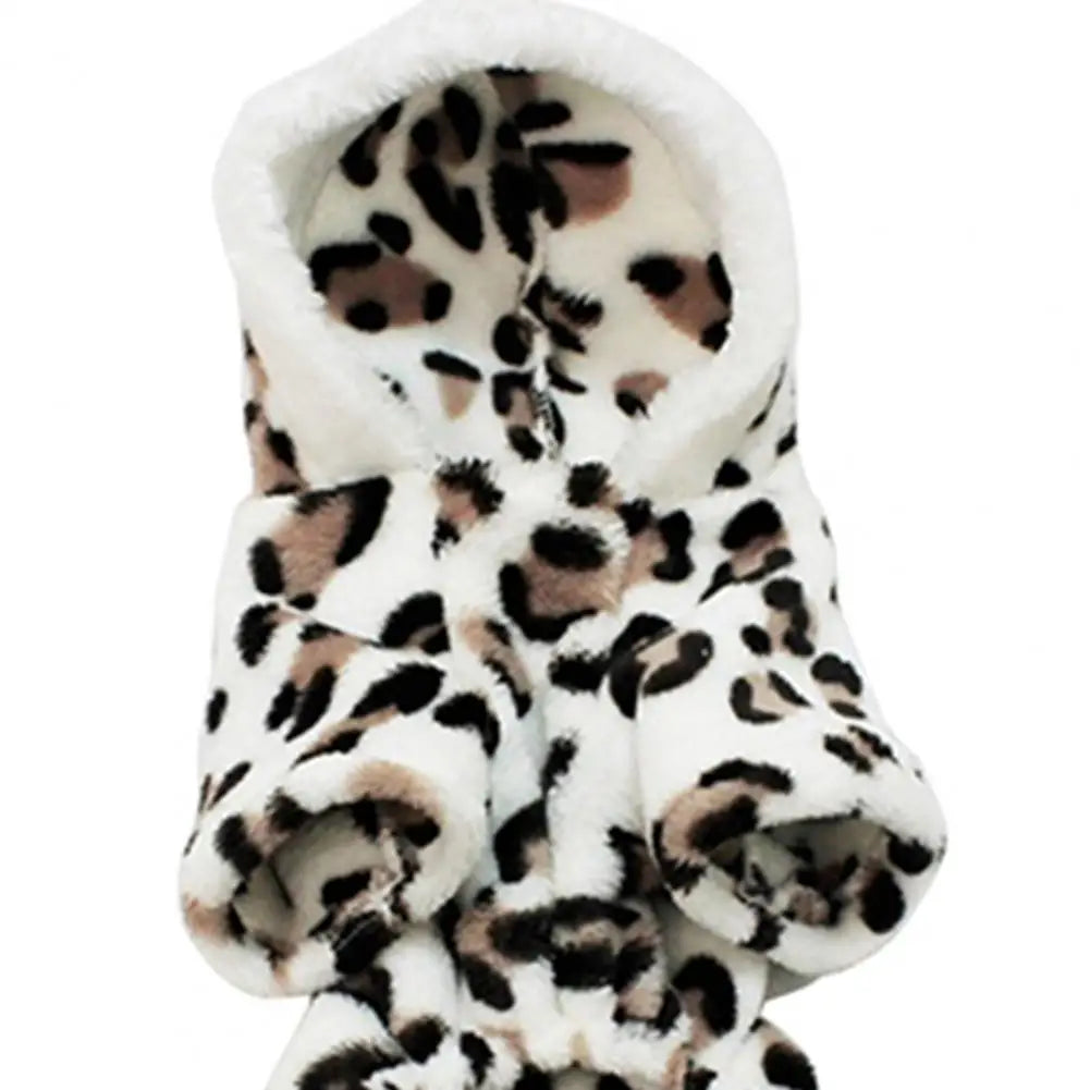 Dog Hoodie – Warm Flannel Leopard Print Jumpsuit Pajamas for Small Pets